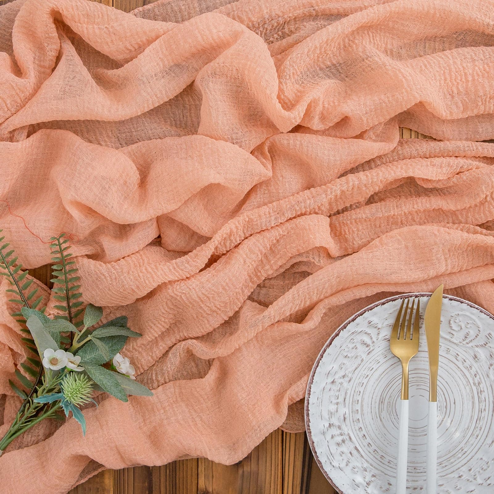 AOKSUNOVA Musselin Tischläufer Apricot Hochzeit Tischläufer Käsetuch Dekostoff 80cm x 3m Hellbraun - 19 80 x 300 cm 🎉🌸
