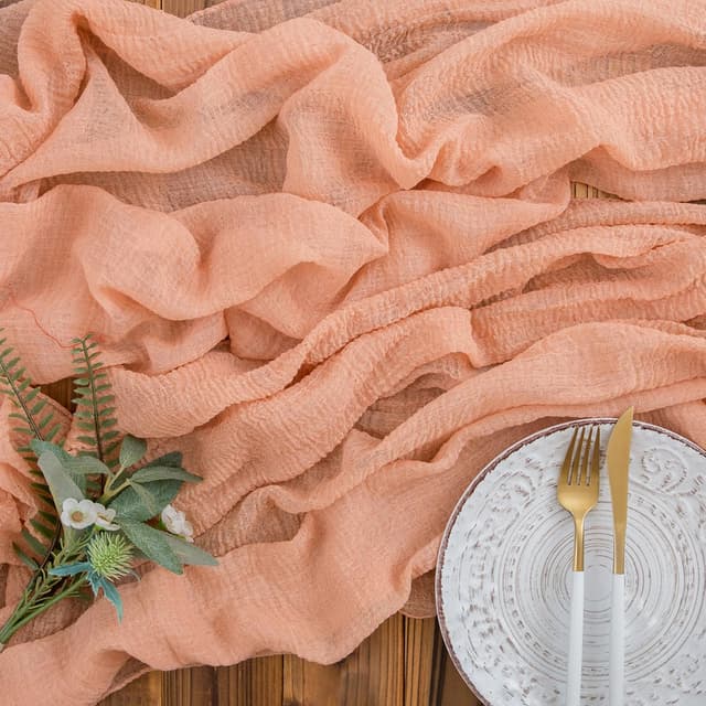 AOKSUNOVA Musselin Tischläufer Apricot Hochzeit Tischläufer Käsetuch Dekostoff 80cm x 3m Hellbraun - 19 80 x 300 cm 🎉🌸