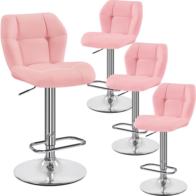 Yaheetech Barhocker 4er Set Höhenverstellbar 360°Drehbar Barstühle Küchenstühle mit Rückenlehne und Fußstütze, Barstuhl PU-Kunstleder Sitzhöhe 62,5 cm - 84,5 cm für die Küche, Rosa 😍