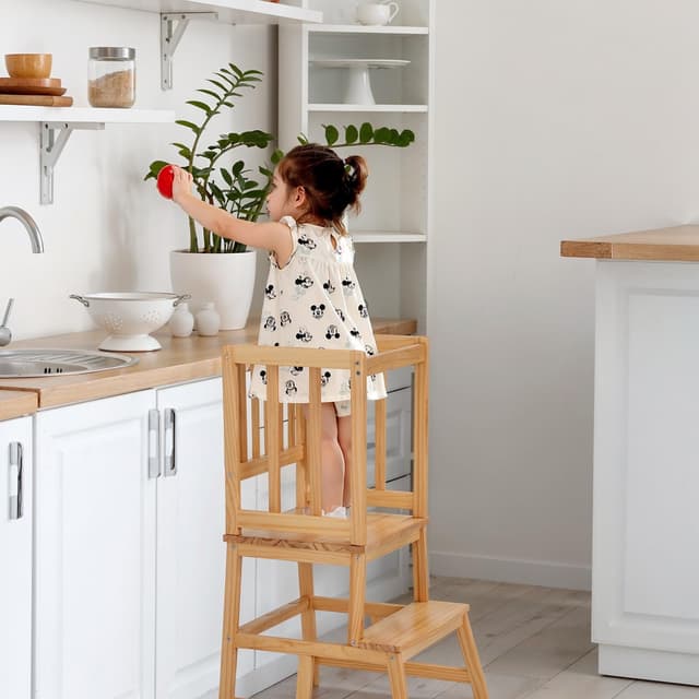 COSYLAND Lernturm ab 1 Jahr 🌟 Sicher und Stabil 🌟 Learning Tower aus Naturholz