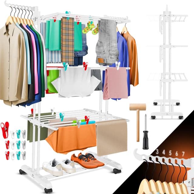 🌟 KESSER® Wäscheständer-Turm mit Rädern 🌟 Platzsparender Wäschetrockner für Innen & Außen