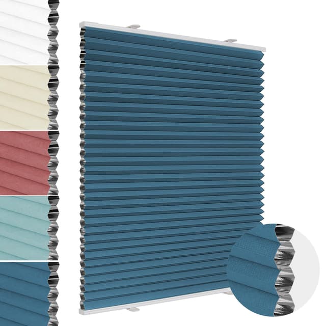 Allesin Wabenplissee Verdunklung Thermo Doppelplissee Klemmfix Blau-weiß 45x120 cm