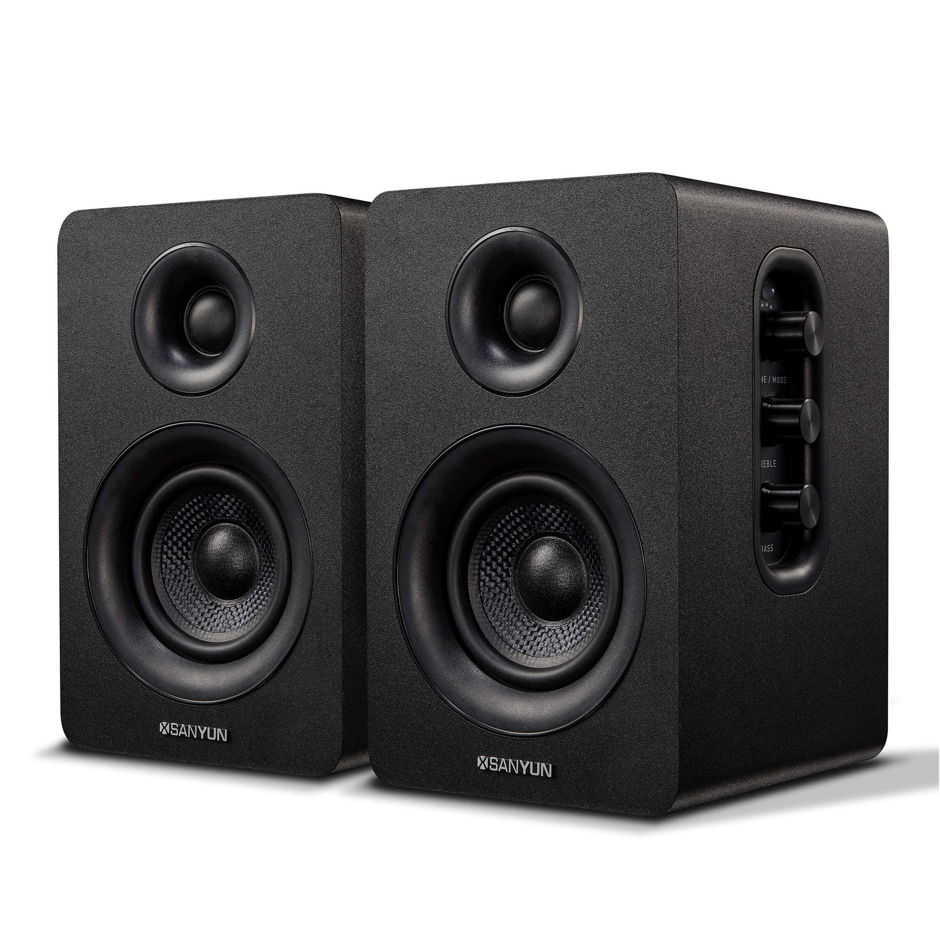 Sanyun SW208 3" Aktive Bluetooth 5.0 Regallautsprecher - 🎶 60W-Kohlefaser-Lautsprechereinheit - 🎧 24-Bit-DAC - 🎵 3D-Surroundsound – 2.0 Computer-PC-Monitor (Paar, schwarz) Schwarz 3"