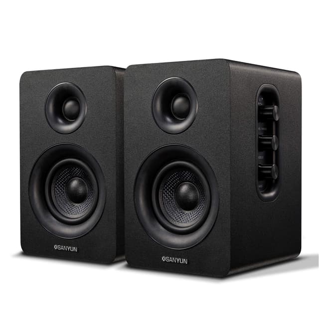 Sanyun SW208 3" Aktive Bluetooth 5.0 Regallautsprecher - 🎶 60W-Kohlefaser-Lautsprechereinheit - 🎧 24-Bit-DAC - 🎵 3D-Surroundsound – 2.0 Computer-PC-Monitor (Paar, schwarz) Schwarz 3"