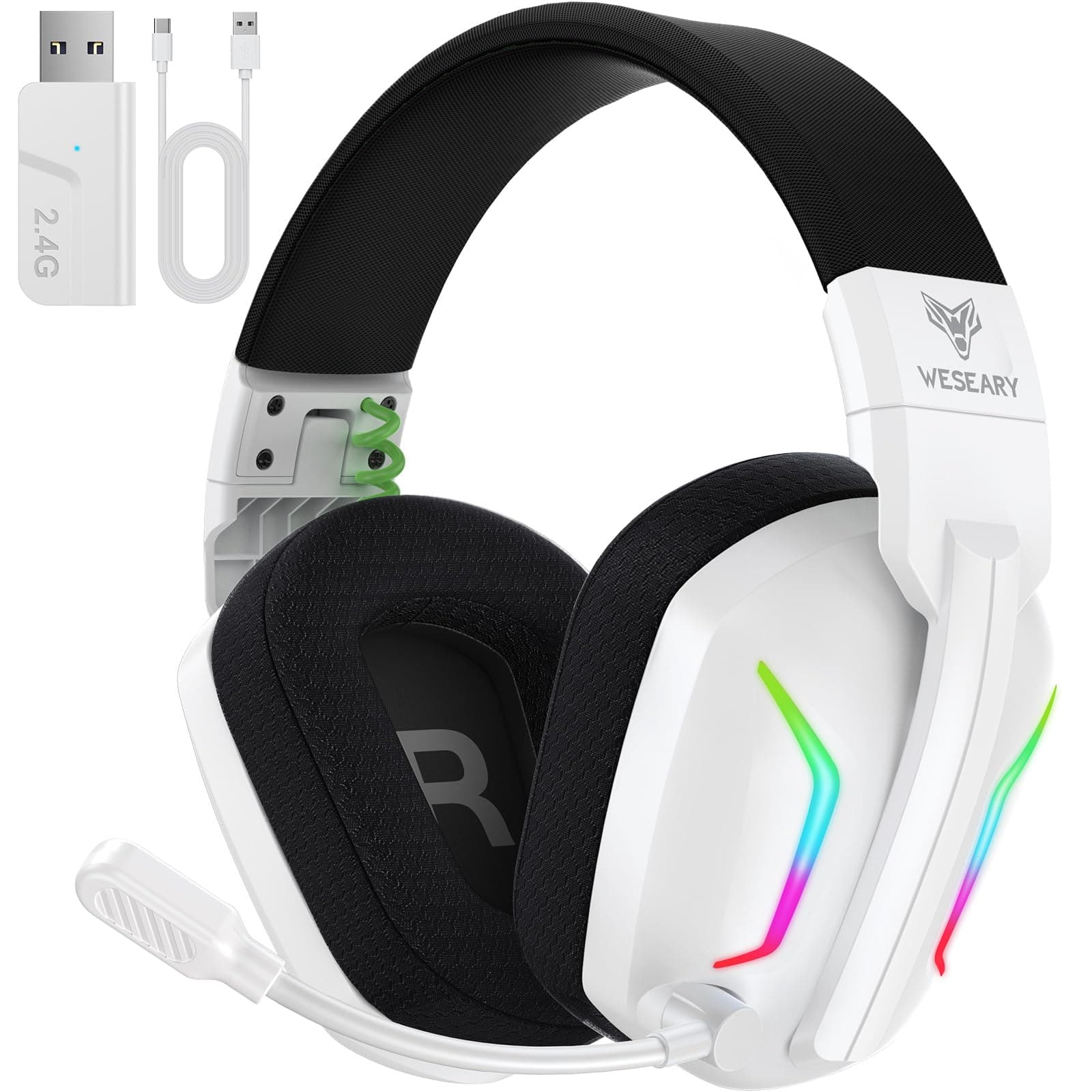 WESEARY WG1 Bluetooth Headset, 2,4G Gaming Headset Wireless mit Mikrofon - Kosmisches Weiß 🎧⚡