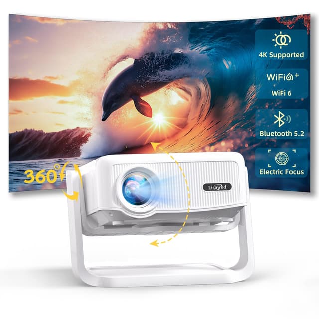 Beamer丨[Elektrischer Fokus丨Auto Keystone] 4K Full HD 1080P Unterstützt,WiFi 6 und Bluetooth丨Mini Beamer, 300 Zoll, 360-Grad-Drehbar Beamer - Lisowod L02