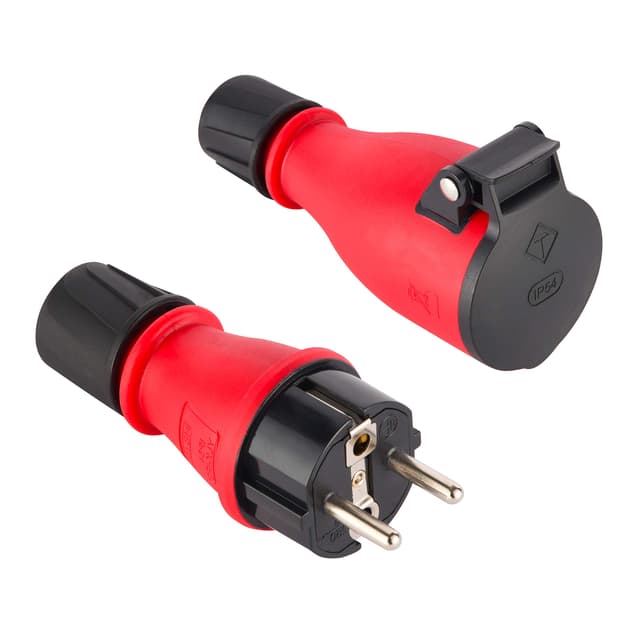🔌🔴 Electraline 92383 Packung mit 1 Gummi-Stecker + 1 Schuko-Steckdose IP54 🖤🔴