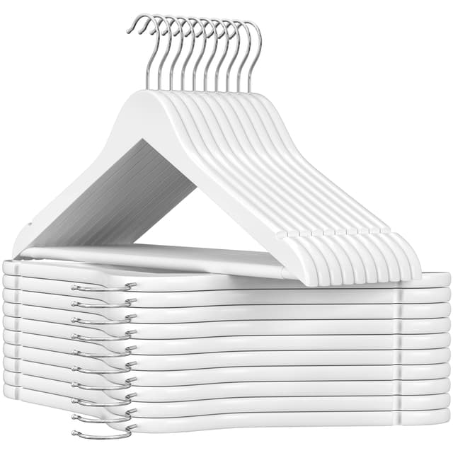 👔🪚 SONGMICS Kleiderbügel aus Massivholz, 20er Set - Weiß + Silbern 20 Stück