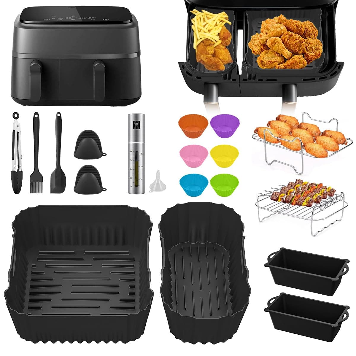Airfryer Zubehör für Philips Airfryer 3000 Dual Basket Serie NA350/00, BPA-Frei 24 Stück Heißluftfritteuse Zubehör Set 🌟
