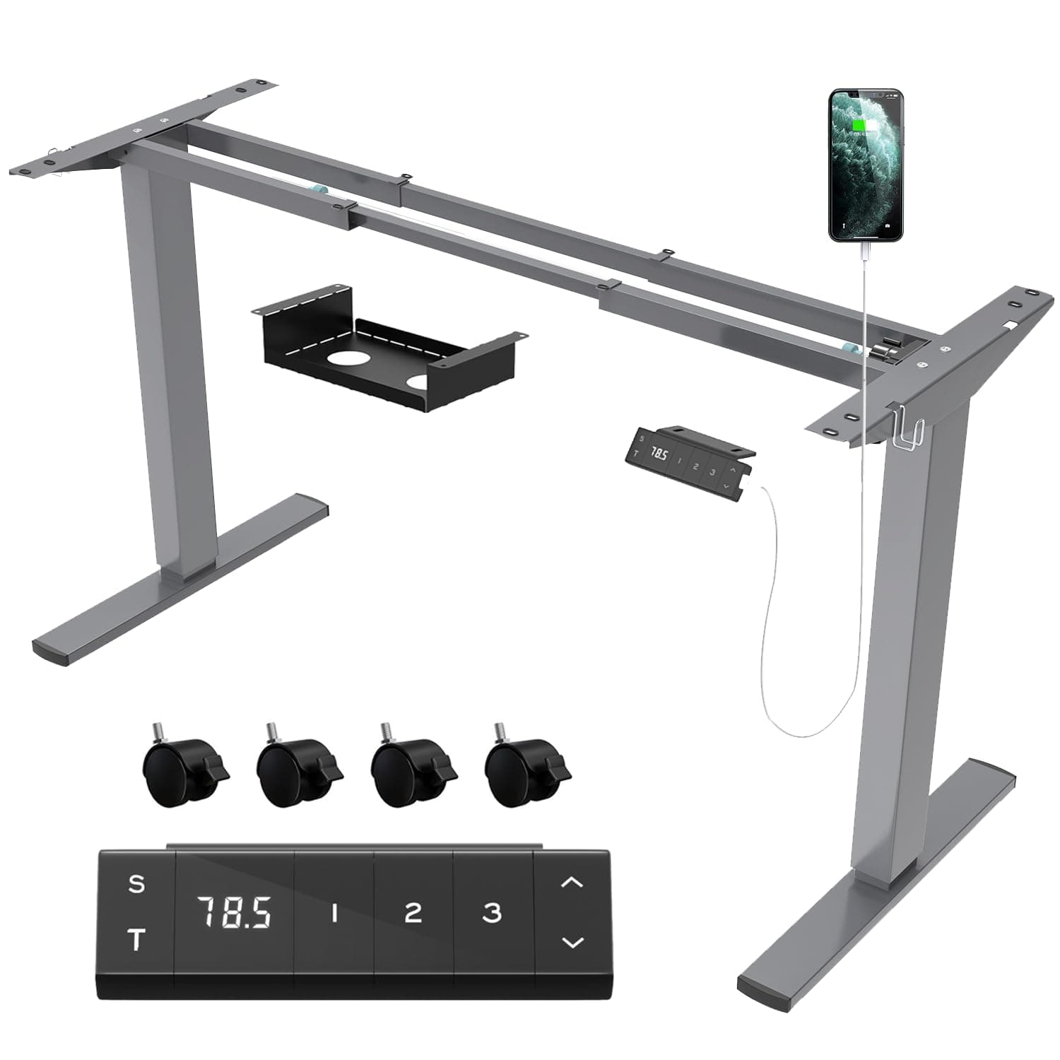 🌟 JUMMICO Höhenverstellbarer Schreibtisch Gestell mit USB-Buchse und Kabelwanne 🌟