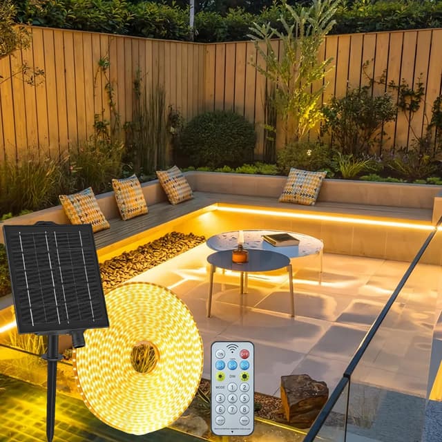 Gaoxun Solar LED Strip Außen, 10m 640 LED Outdoor Streifen mit Fernbedienung 🌞