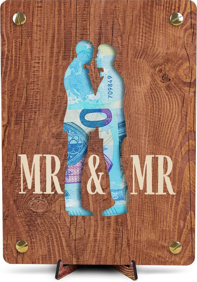 Schwule Hochzeit - XL Geldgeschenk aus Holz inkl. Ständer 🌈