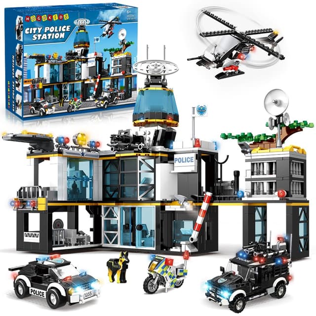 🚨 HOGOKIDS City Polizeistation Bausteine Spielzeug 🚓🚁🏍️ - STEM Geschenk für Kinder 8+