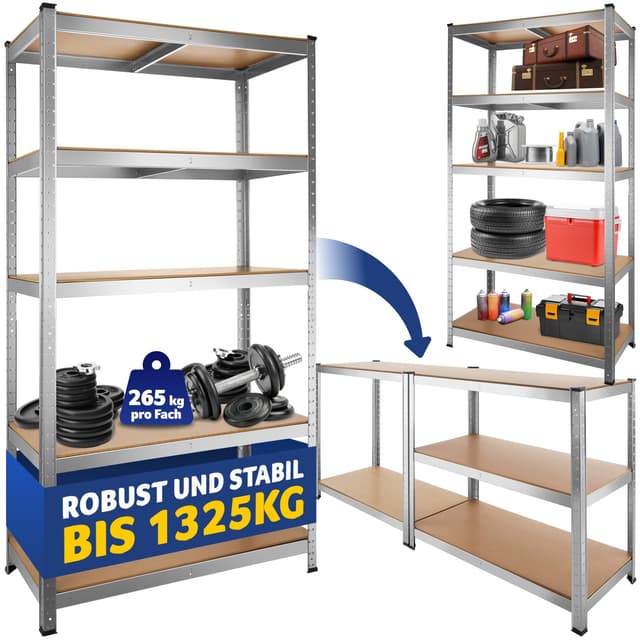 🔧🔩🏠 Tectake® Werkstattregal mit 5 Böden - Belastbar bis 1325kg 🏠🔩🔧