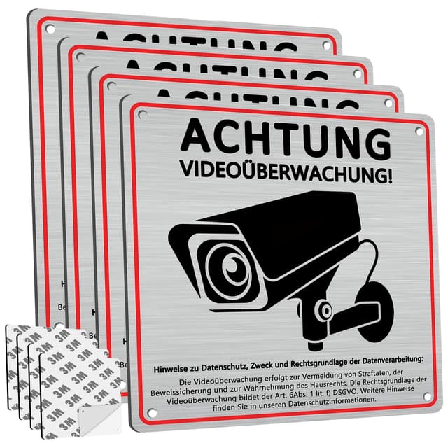 4 Stück Achtung Videoüberwachung Schild Privatgrundstück mit DSGVO Hinweis