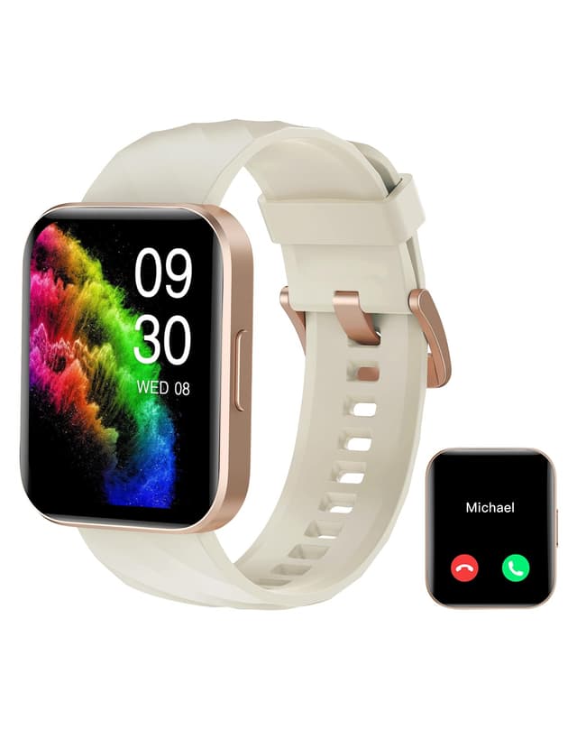RUIMEN Smartwatch Damen Herren mit Telefonfunktion Fitnessuhr Schrittzähler Uhr mit Pulsmesser SpO2 Messung Schlafüberwachung Nachrichten Multi Trainingsmodi Smart Watch Wasserdicht Für Android iOS Polarsterngold 🌟📱⌚️