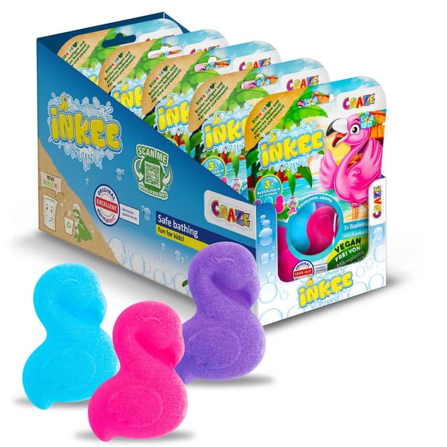 INKEE FLAMINGO Badebomben Kinder 15er Pack - 15x 15g Badekugeln 🦩 Spaßige Farben, Jojobaöl & Kaugummi-Aroma 🌈