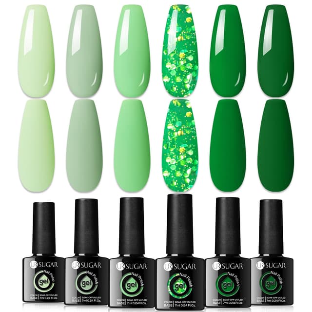 UR SUGAR UV Nagellack Grün Glitzer - Gel Nagellacks Grün Schellack Nagellack Gellack UV Farbgel Starter Set