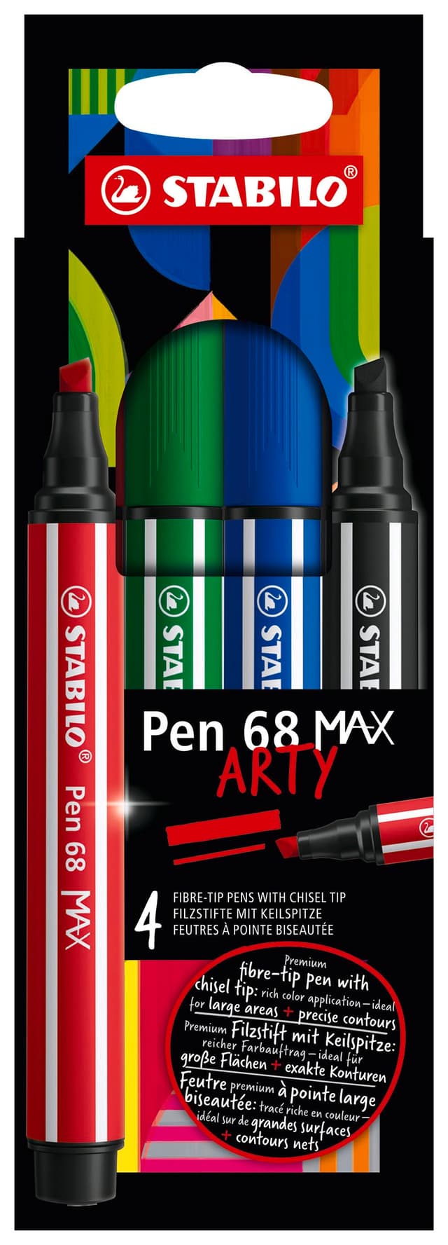 🌈 STABILO Premium-Filzstift Pen 68 MAX ARTY 4er Pack