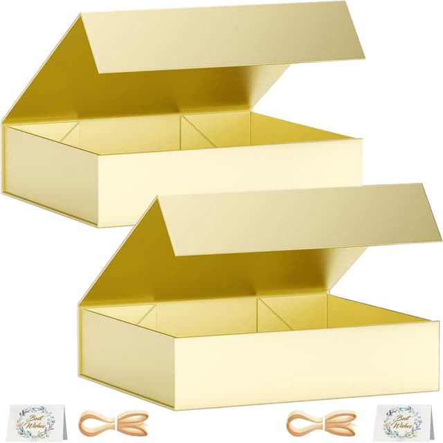 2er Pack Geschenkboxen, 30x20x7,6 cm - Magnetischer Verschluss - Goldene Farbe 🎁🎉
