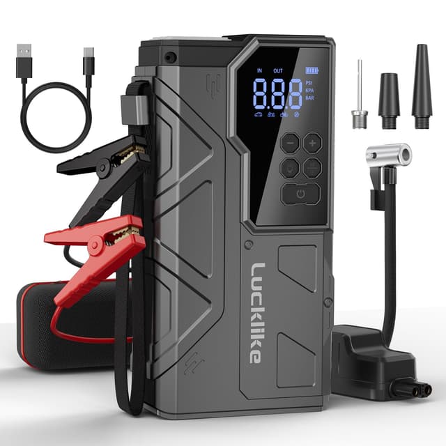 Lucklike Starthilfe Powerbank mit Luftkompressor | Auto Starthilfe 4000A | LED-Taschenlampe | Powerbank für SUV, Motorrad, Rasenmäher