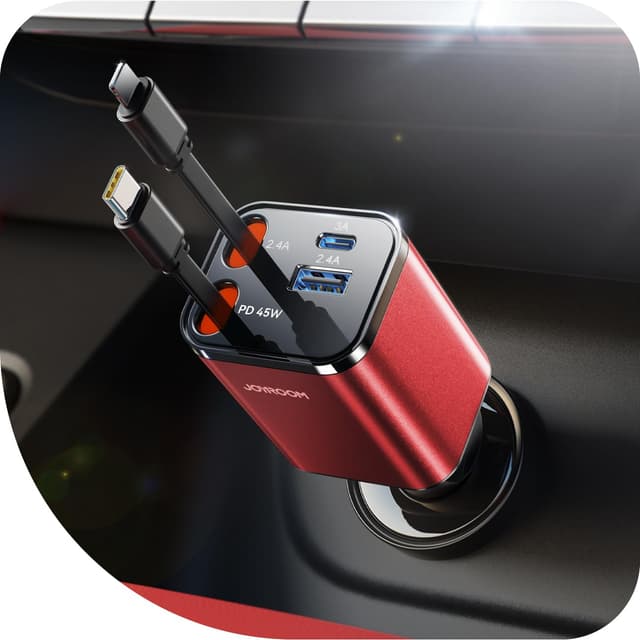 🔥【Sonderangebot】2025 JOYROOM 84W Einziehbares Zigarettenanzünder USB C Auto Ladegerät