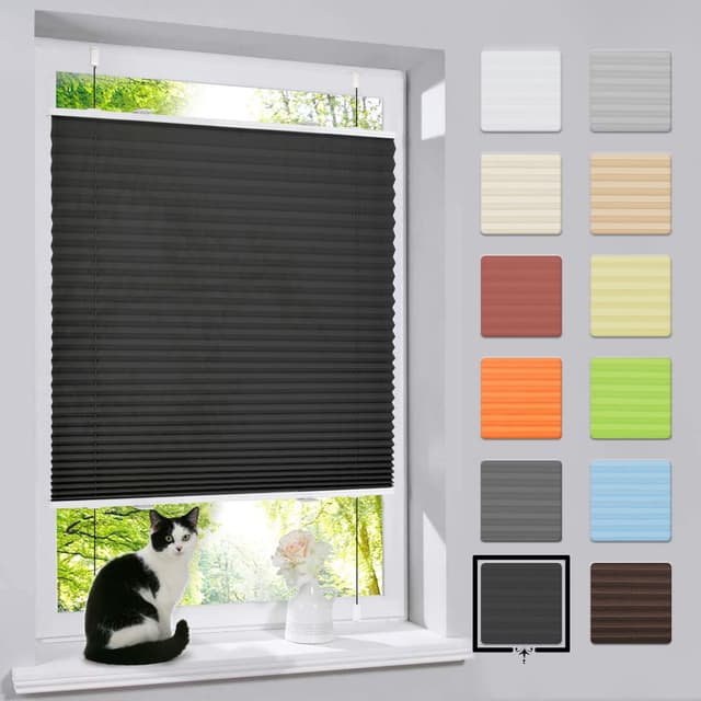 🌞🏠 Bobodeco Plissee ohne Bohren Klemmfix Faltrollo Jalousie Schwarz 85x130cm