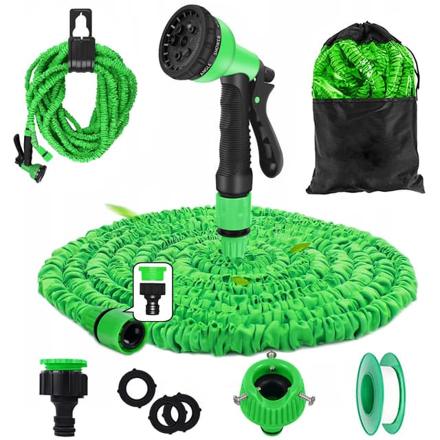 🌿 Kitway-my Flexibler Gartenschlauch Wasserschlauch 100FT/30M, Gartenschlauch 3/4 Zoll und 1/2 Zoll, mit Schlauchhaken-8Funktion Sprühdüse Garden hose, Grün 🌱