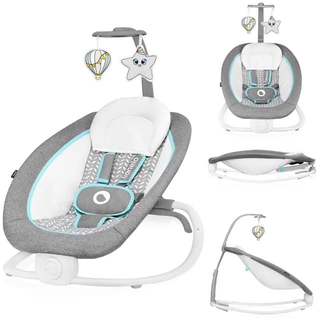 👶🎶 LIONELO Pascal Baby Wippe mit Vibrationen und Spielzeugkarussell - GREY SCANDI 🐻🎠