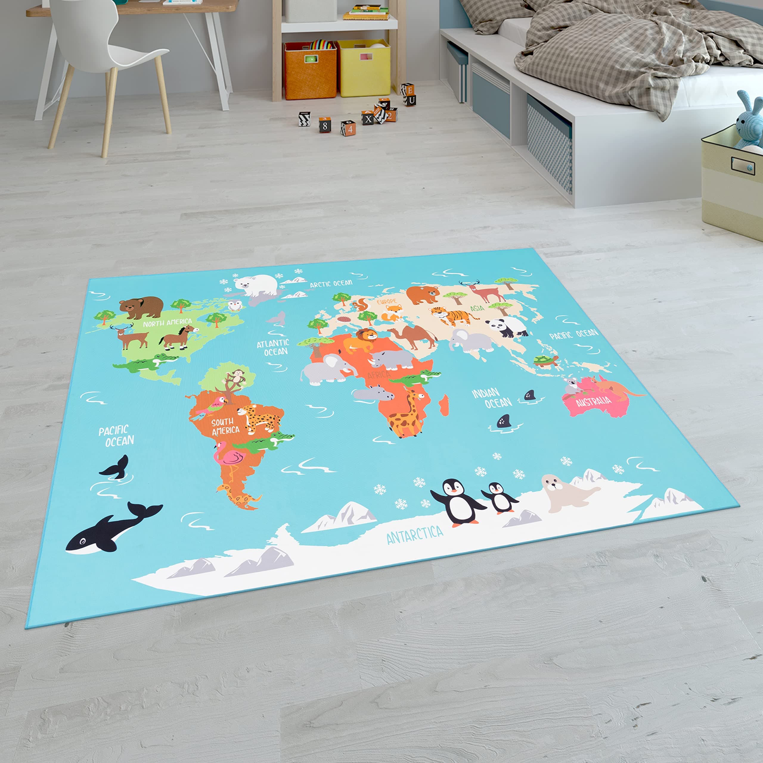 Paco Home Kinderteppich Teppich Kinderzimmer Spielteppich Junge Mädchen Modern rutschfest 💫 Grösse:200x290 cm, Farbe:Türkis