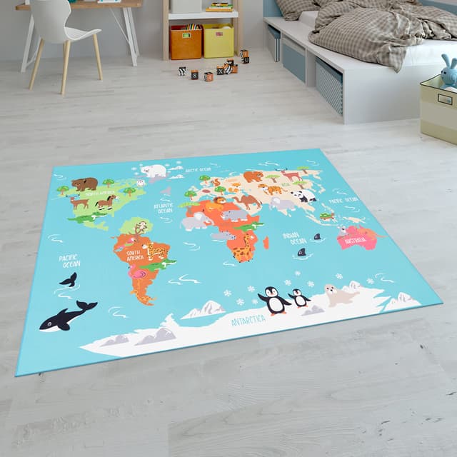 Paco Home Kinderteppich Teppich Kinderzimmer Spielteppich Junge Mädchen Modern rutschfest 💫 Grösse:200x290 cm, Farbe:Türkis