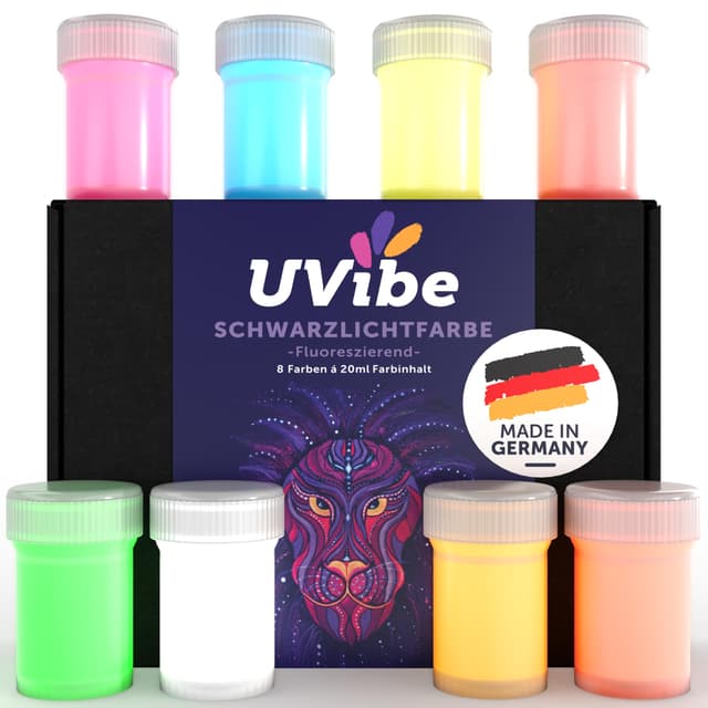 UVibe Fluoreszierende Schwarzlicht Farbe - 8X Knallige Neon Farbe für Wände, Kunst und mehr 🎨🌟