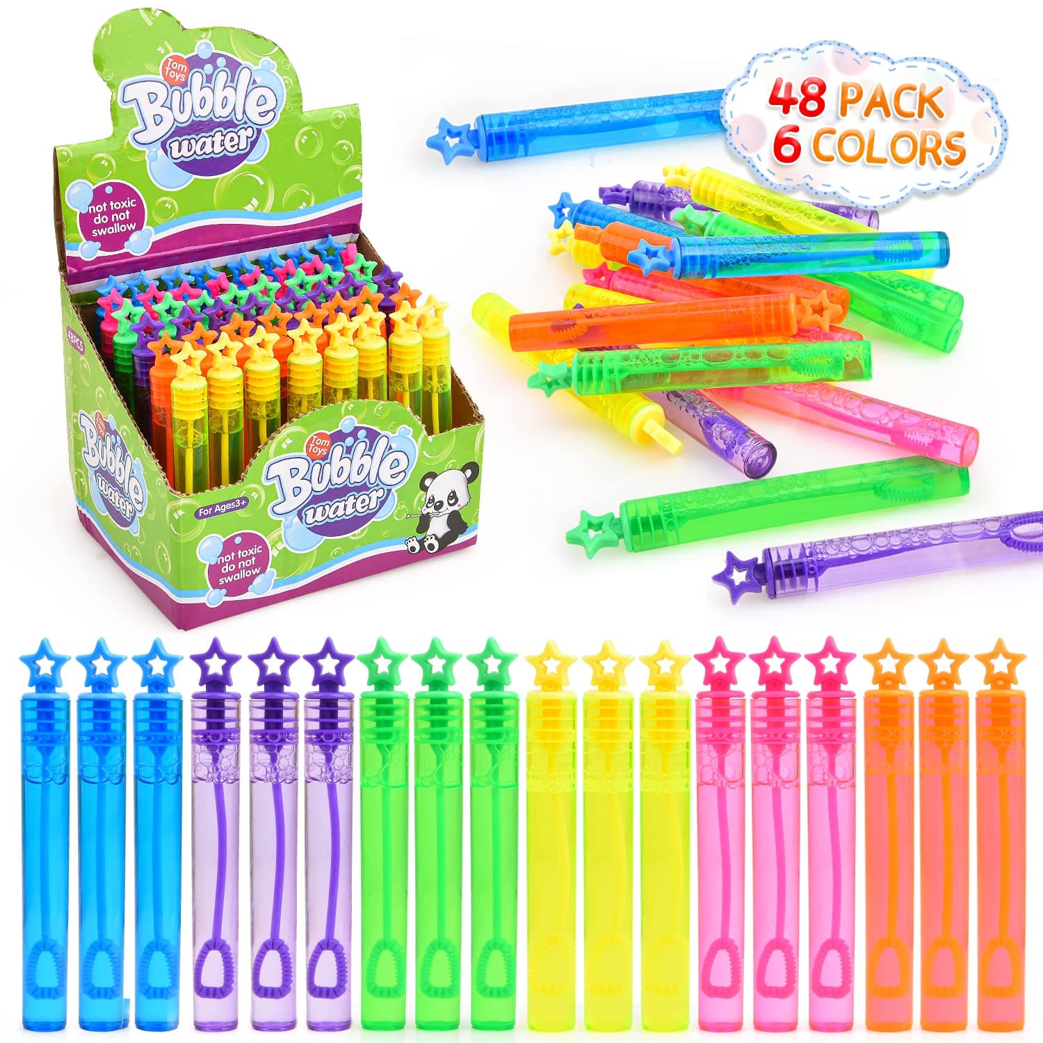 Fegalop 48 Stück Mini Seifenblasen Stab, Seifenblasen Party Favors Sortiment Spielzeug, Goodie Bags, Karneval Preise, Hochzeit, Bubble Maker Spielzeug, Outdoor-Geschenke für Mädchen & Jungen