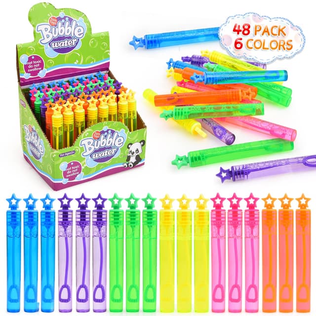 Fegalop 48 Stück Mini Seifenblasen Stab, Seifenblasen Party Favors Sortiment Spielzeug, Goodie Bags, Karneval Preise, Hochzeit, Bubble Maker Spielzeug, Outdoor-Geschenke für Mädchen & Jungen