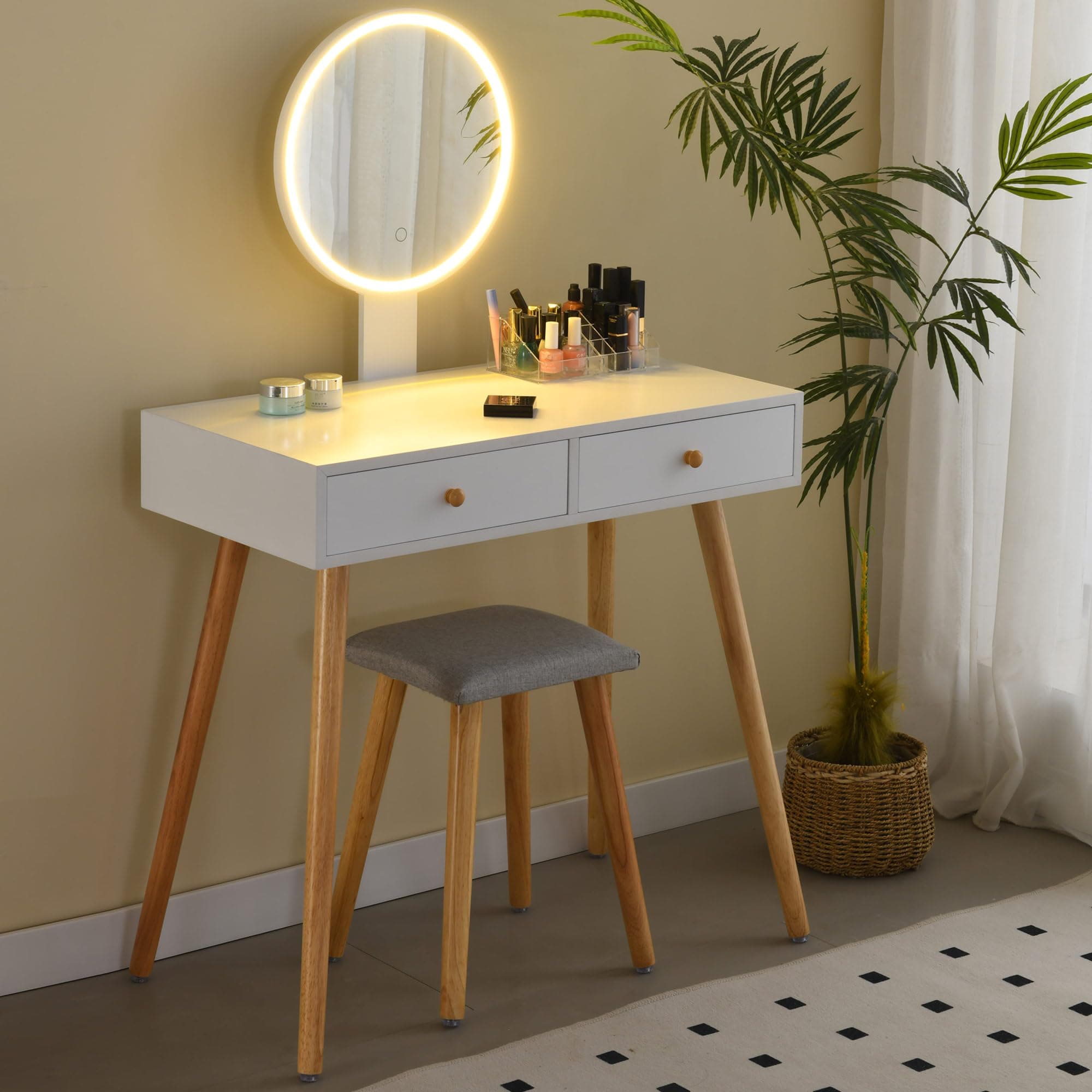 🌟 Ezigoo Schminktisch mit Beleuchtung und Spiegel 80cm in Weiß 🌟