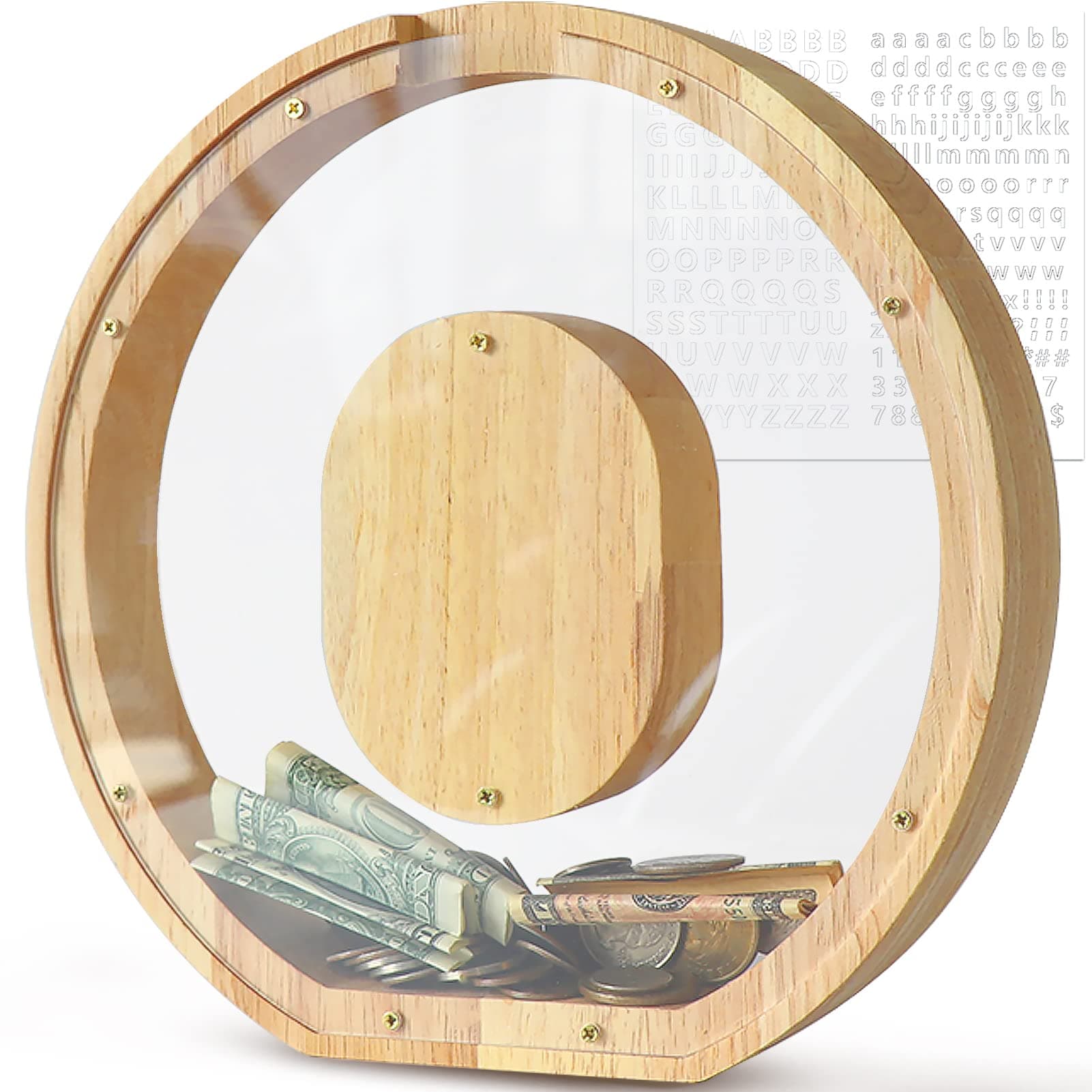 🐷 DBPBToU Spardose aus Holz Buchstaben, Groß Durchsichtig Sparschwein für Kinder 🎁