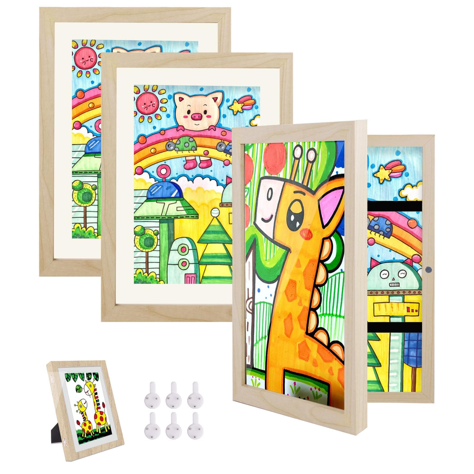 🎨 Hipsignal Kinder Bilderrahmen, 3 Stück A4 Befüllbare Bilderrahmen für Kinder 🖼️