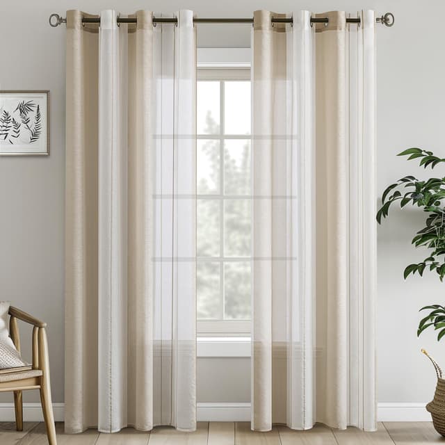 EMEMA Vorhänge mit Streifendesign 🏡🌟 2er Set Voile Gardinen