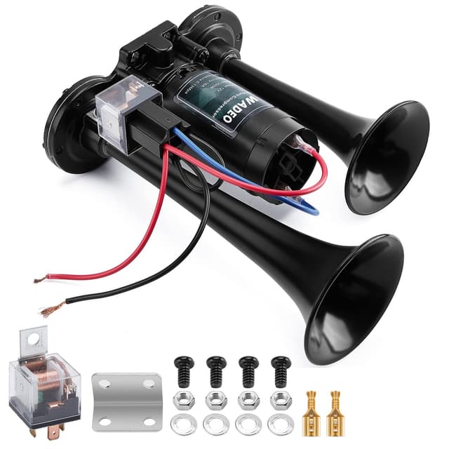 🚛🔊 WADEO LKW Hupe 12V 118db, Super Laut Autohupe mit Kompressor, Lufthorn Drucklufthorn Kit Schwarz