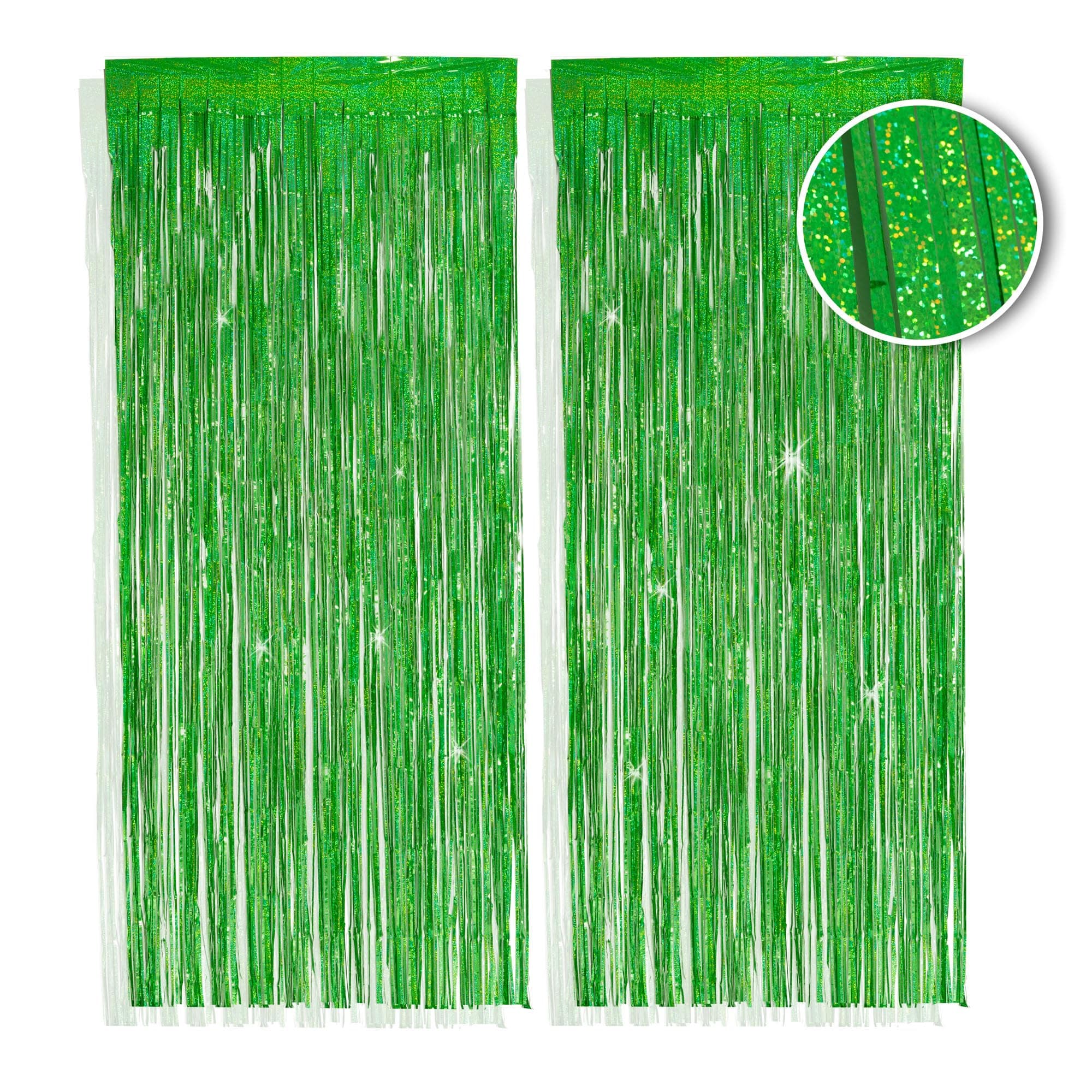 PHENO FLAGS 2 Stück Grüner Lametta Vorhang, 1x2,5m - Glitzernde Silvester-Deko im Funkelnden Metallic-Look