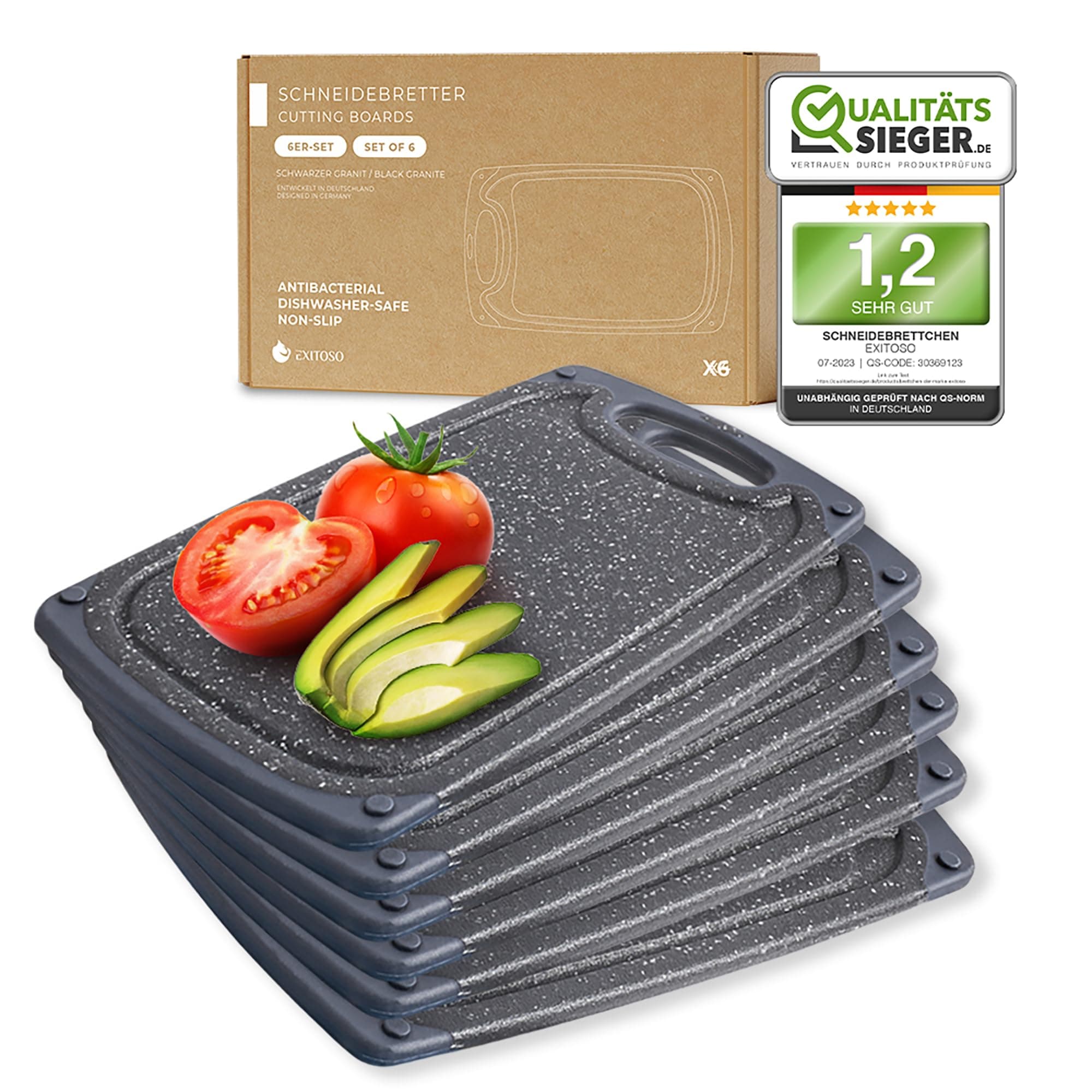 🍳🔪 Exitoso Frühstücksbrettchen 6er Set Marmoroptik Schwarz 🥖🥪