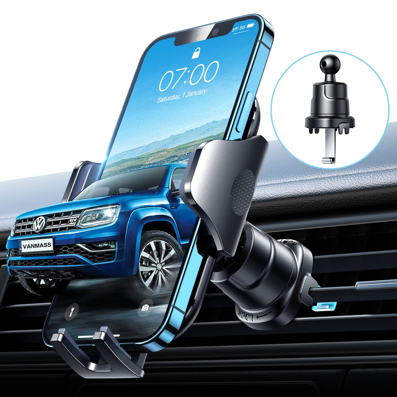 VANMASS Handyhalterung Auto [2025 Upgrade Bombenfest Lüftungshaken] Schwarz