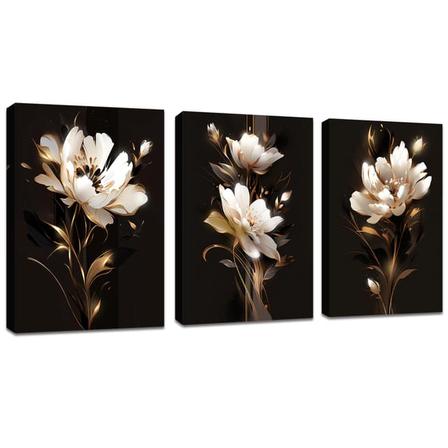 Leinwandbilder Schwarz Gold Pfingstrose Blumenbild Wohnzimmer Deko 🌺