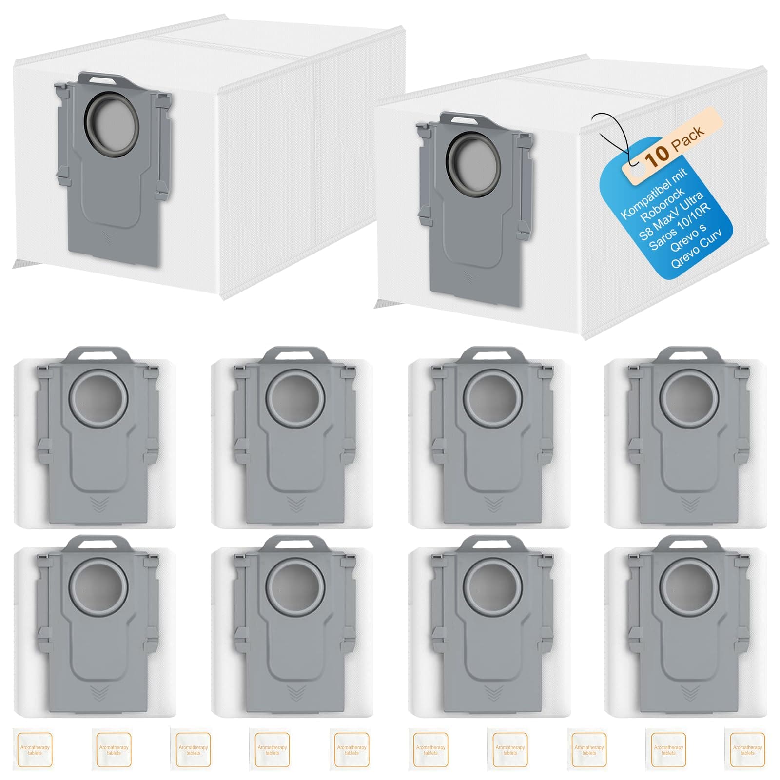 Bpbdzz 10 Staubbeutel 10 Dufttabletten für Roborock Saros 10R, 10,Qrevo,Qrevo S,Qrevo Pro,Qrevo Plus, Qrevo Slim,Qrevo Curv,Qrevo Edge,Qrevo Master, S8 MaxV Ultra, S8 Max Ultra, S8 Max Staubbeutel für Roborock Saros 10R