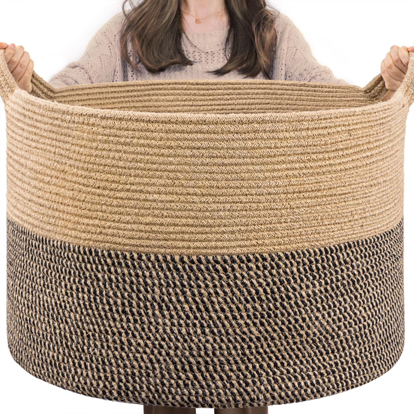 🎄 TIMEYARD Korb Aufbewahrung - Großer Wäschekorb für Kinderzimmer - Schwarz & Jute 🧸