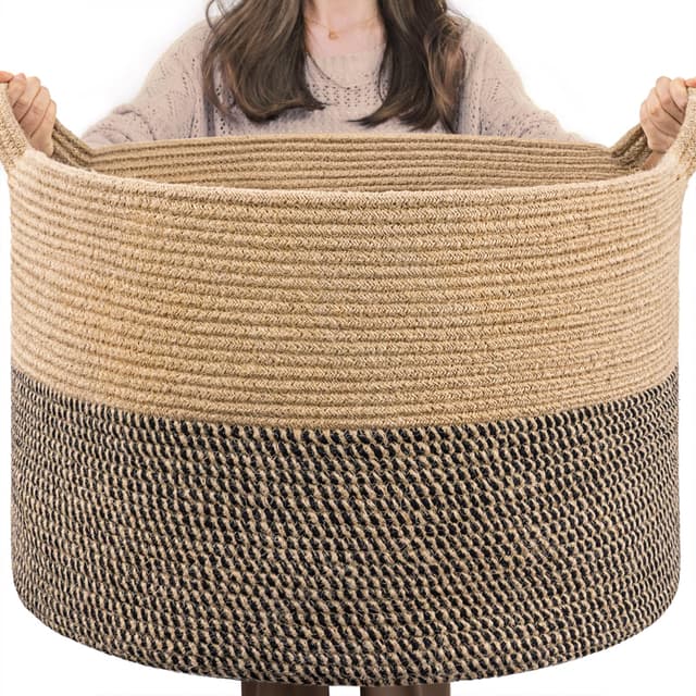 🎄 TIMEYARD Korb Aufbewahrung - Großer Wäschekorb für Kinderzimmer - Schwarz & Jute 🧸