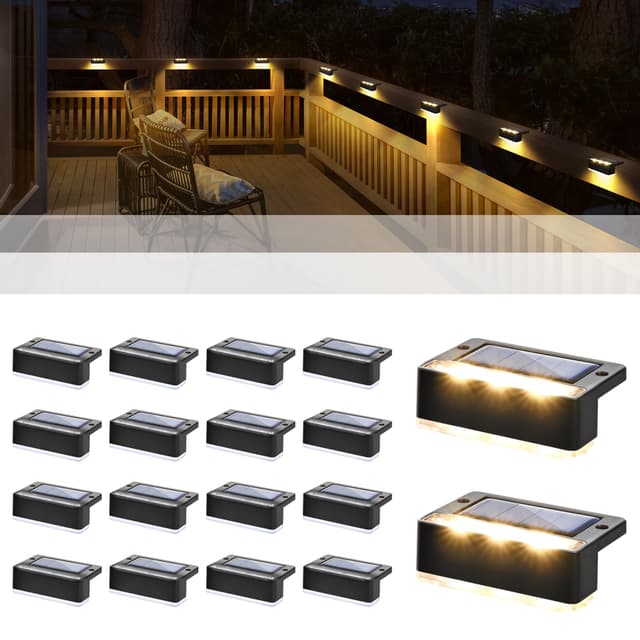Solpex Solarlampen für außen, 16 Stück, warmweiß Treppenlicht, wasserdicht Solarleuchten, LED-Beleuchtung für Außentreppe, Stufen, Zaun, Garten, Hof, Terrasse, Dachrinne Dekoration (Schwarz) 🌞🌿