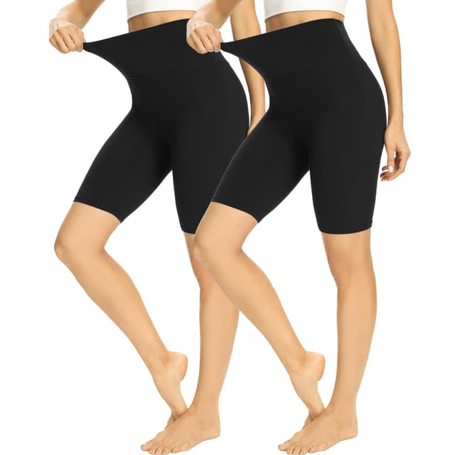 HIPOWER 2er Pack Radlerhose Damen High Waist Kurze Sport Shorts Tights Wanderhose Schwarz*2 🏋️‍♀️🧘‍♀️