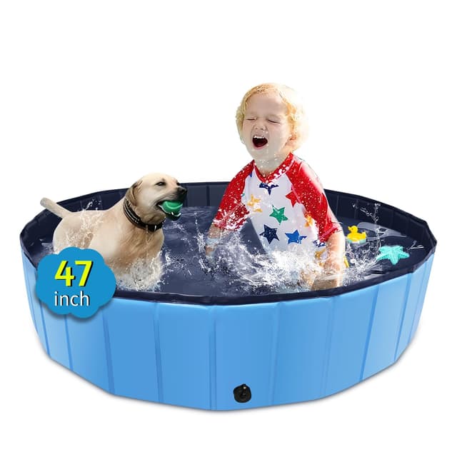 🐶🏊 CACSPS Faltbarer Hundepool, 120 x 30,5 cm, Übergröße, tragbarer Swimmingpool für Hunde, Katzen und Kinder - Blau 120cm 🌊