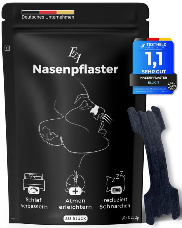 🌙 ELLICIT® Nasenpflaster Schwarz - 30er Pack Premium Nasenstrips 🌙